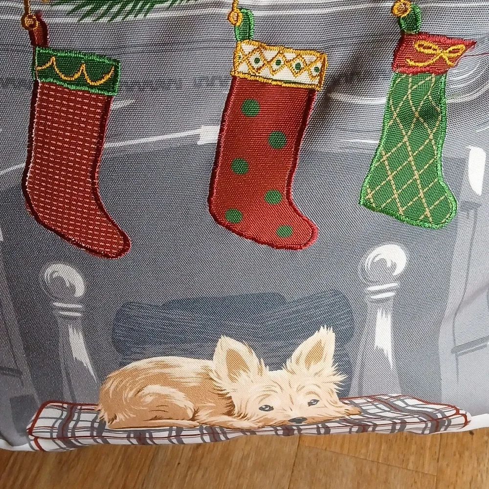 Humane Society Large Christmas Puppy And Stockings Pillow 17x17
